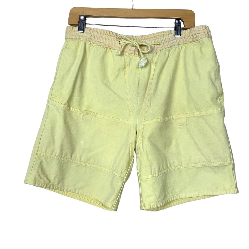 Vintage 80s Yellow Canvas Cotton Shorts Surf Zone Size Medium Unique Pockets